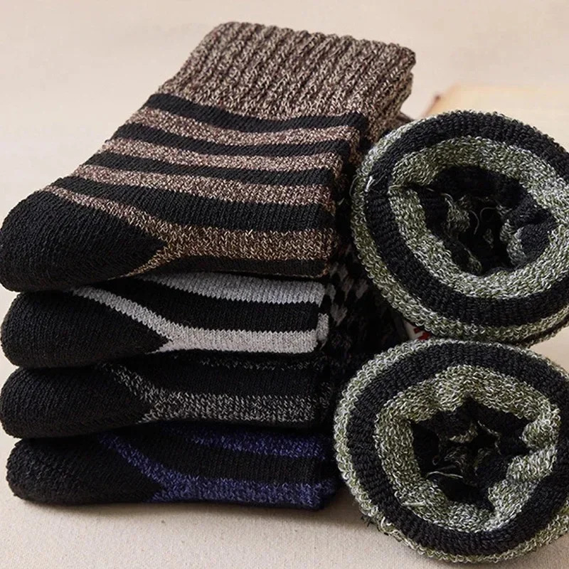 5 Pairs Mens Retro Solid Color Casual Wool Socks Winter Warm Mid Length Sock Ultra Thick Harajuku Men Antifreeze Cashmere 241112