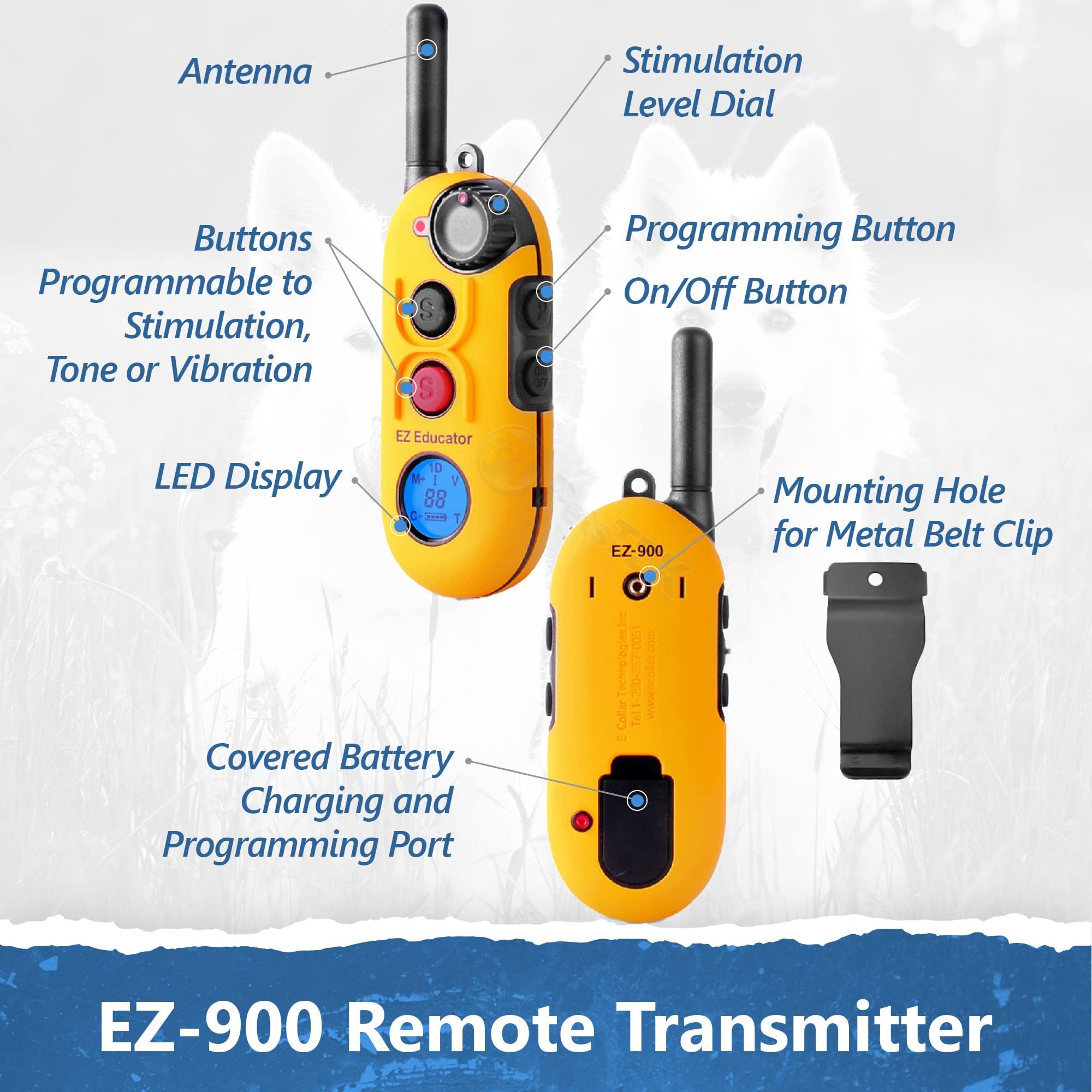 E-Collar Educator EZ-900-1/2 Mile Remote Waterproof Trainer - Static, Vibration and Sound Stilation Collar with PetsTEK Dog Training ker