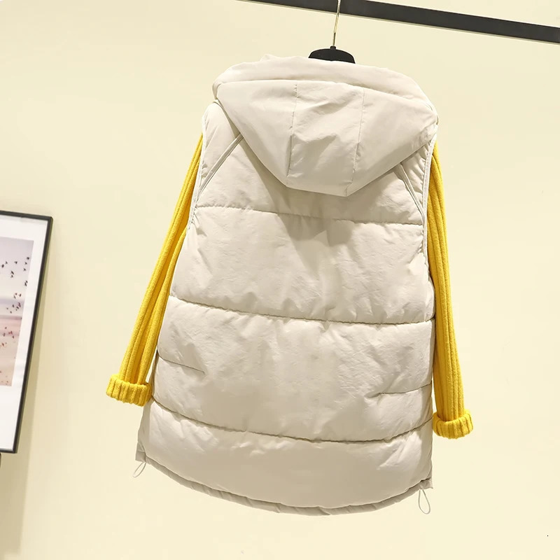 Winter warm vest womens fashionable hooded cotton vest casual winter sleeveless jacket womens coat 241126