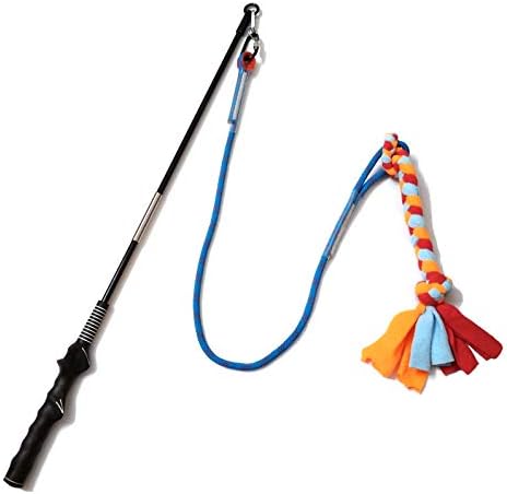 Interactive Flirt Pole Chase and Tug of War,Durable Teaser Wand with Pet Fleece Rope Tether Lure Toy to Outdoor Exercise & Training for Small Medium L