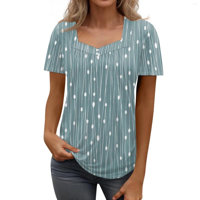 Womens T Shirts Shirtee Print Button Short Sleeve Daily Weekend Fashion Basic Square Collar Regularop Youthful Woman Clothes Cloth