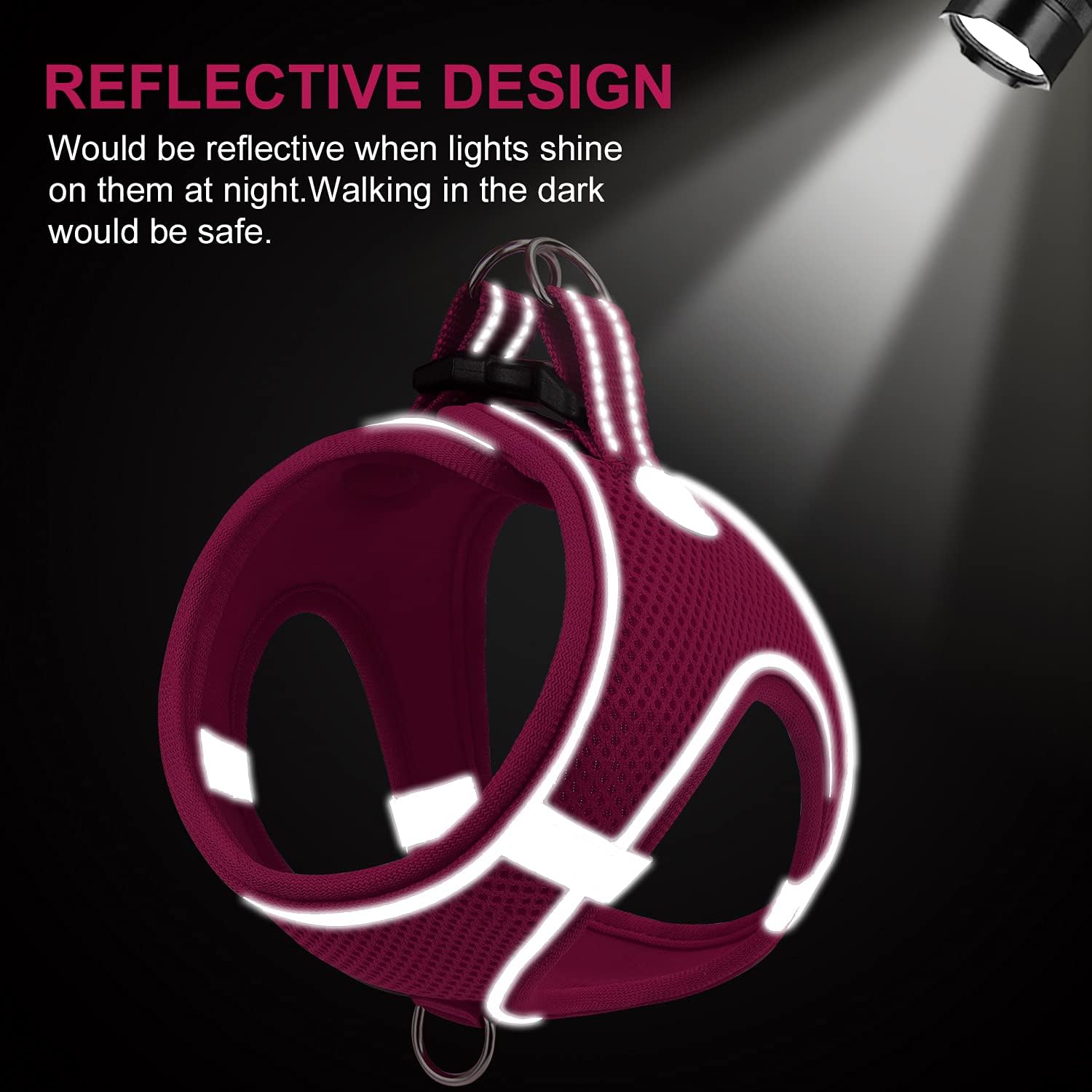 Joytale Small Dog Breathable Mesh Step-in Vest Harness, Reflective Soft Padded Harnesses for Cats and Puppies Dogs, Red, XXXS