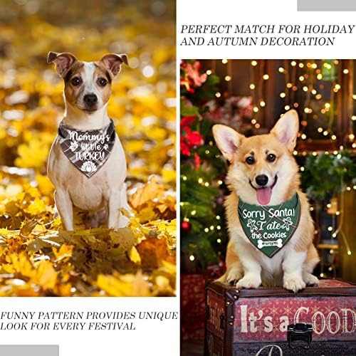 4 Pack Halloween Thanksgivng Christmas Bandanas - ic Fall Plaid Xmas Bandana Triangle Scarf Bibs Kerchief Gift Set Pet Holiday Accessories Decoration 