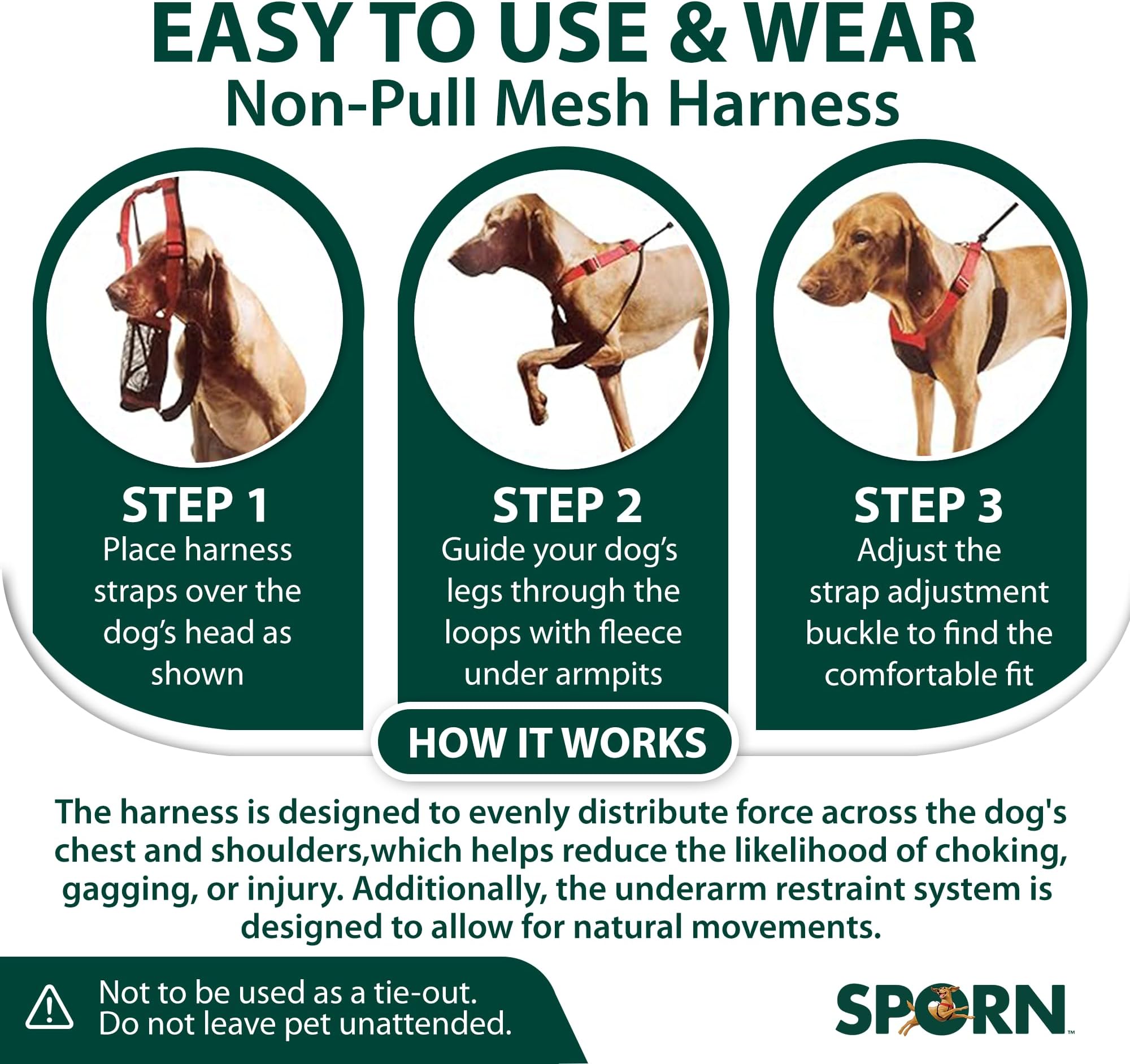 Sporn Mesh Durable Nylon Anti Breathable & Easy Body Harness, Dog No Pull Harness for Dogs Provides to Large Breeds