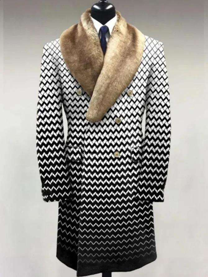 European and American mens wool collar mid length double-layer jacket autumn and winter solid color wool casual jacket 241127bjbj