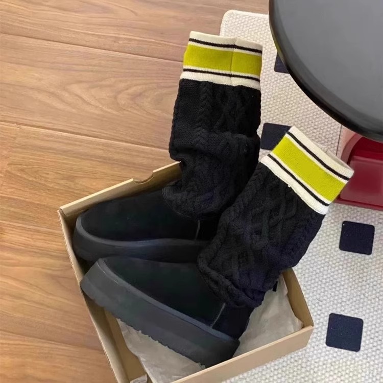 Winter Autumn Womens Over The Knee Sock Big Warm Increasing Long Boots Knieeted Thick Sole Mujer Shoes Boats Size 44