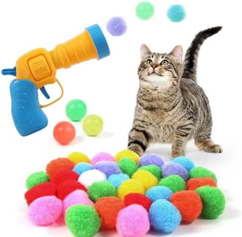 JPTECY Cat Ball Toy Launcher Gun 34pcs Cat Toys for Indoor Cats Interactive Cat Toy Kitten Toys Cat Balls Fetch Toy Cute Cat Toys Cat Ball Launcher, C