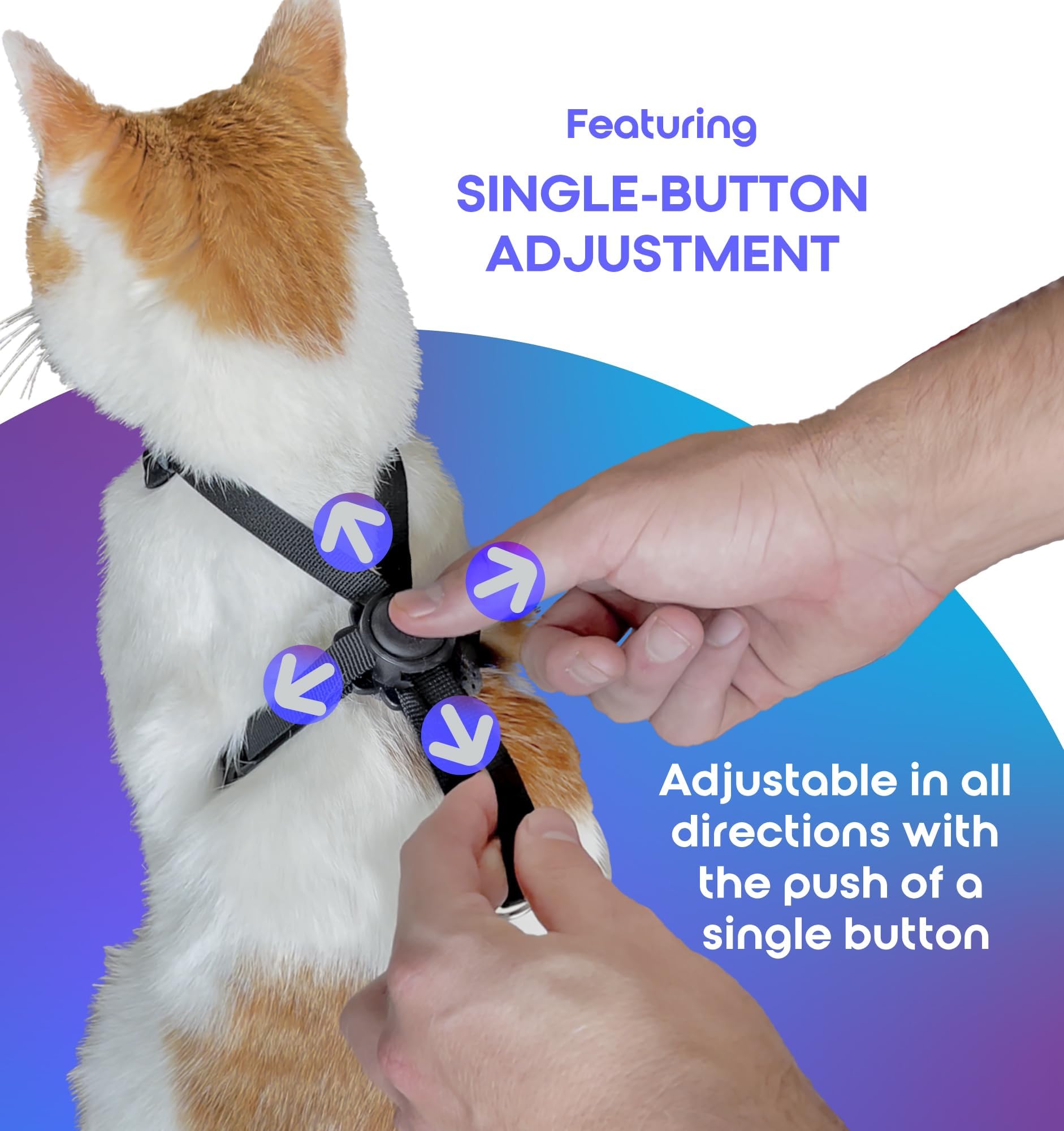 Furee Push-Button Adjustable Harness for Cats, Non-Bulky, Escape-Proof, Anti-Flop Over, Fully Adjustable Harness for Pets, Also for Small Dogs, Bunnys