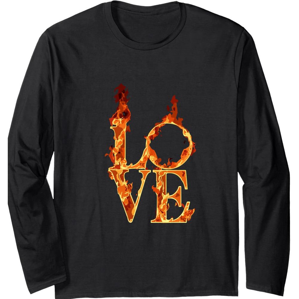 Long Sleeve Shirts for Men sweatshirt Love Flames Design Long Sleeve Tee Streetwear Casual tops clothes cool