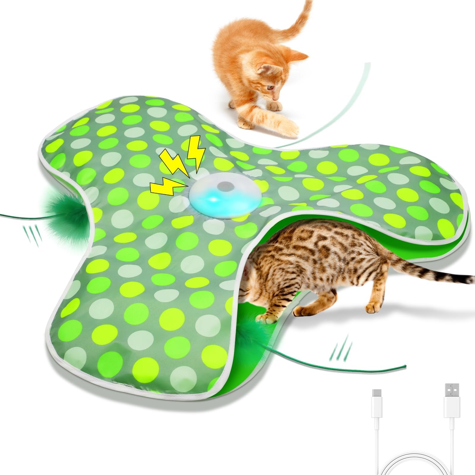 umosis Interactive Cat Toys Rechargeable,Moving Concealed Feathers,Real Mouse Squeaky,Touch Activated Cat Kitten Toy Cat Exercise Toys for Indoor Bore