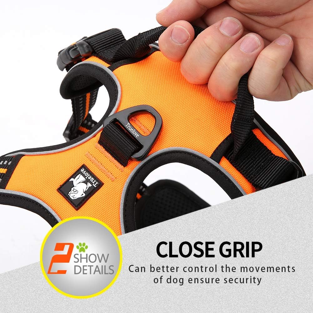 JUXZH Soft Front Dog .Best Reflective No Pull Harness with Handle and 2 Leash Attachments