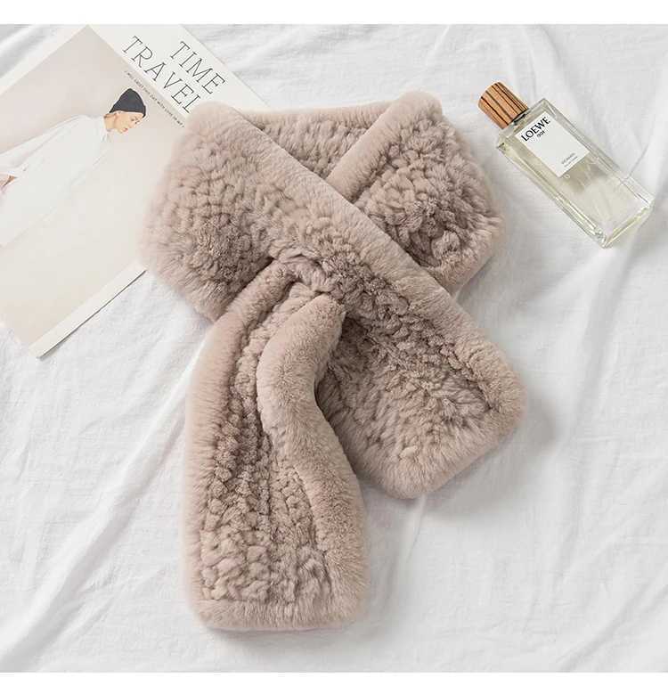 ZDFURS * Winter Thick True Rabbit Fur Fluffy Scarf Knitted Rex Rabbit Fur Collar Rabbit Fur Muffler Fashion Scarf W241127