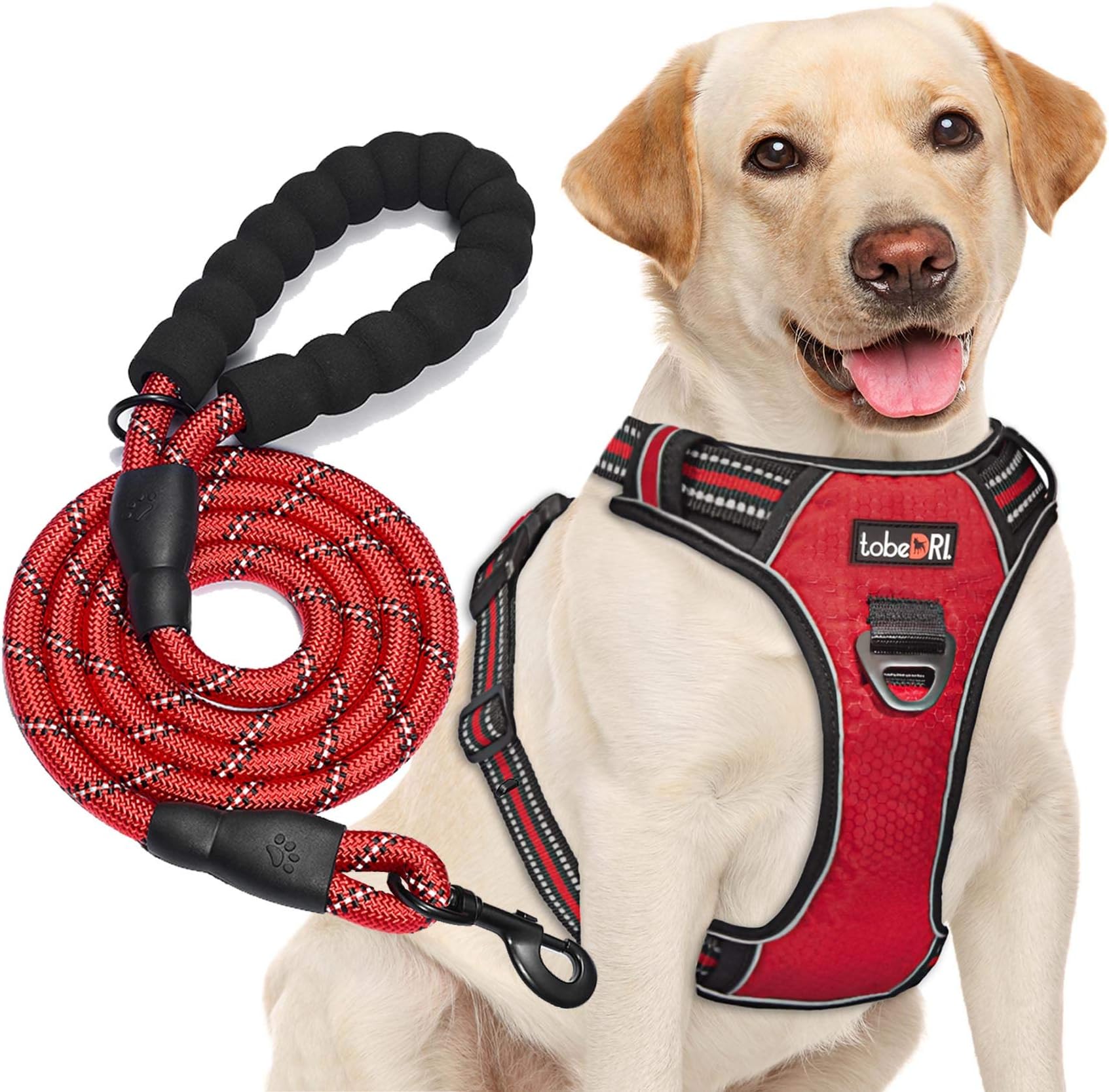 tobeDRI No Pull Adjustable Reflective Oxford Easy Control Medium Harness with A Free Heavy Duty 5ft Dog Leash (L (Neck: 18 -25.5 , Chest: 24.5 -33 ), 
