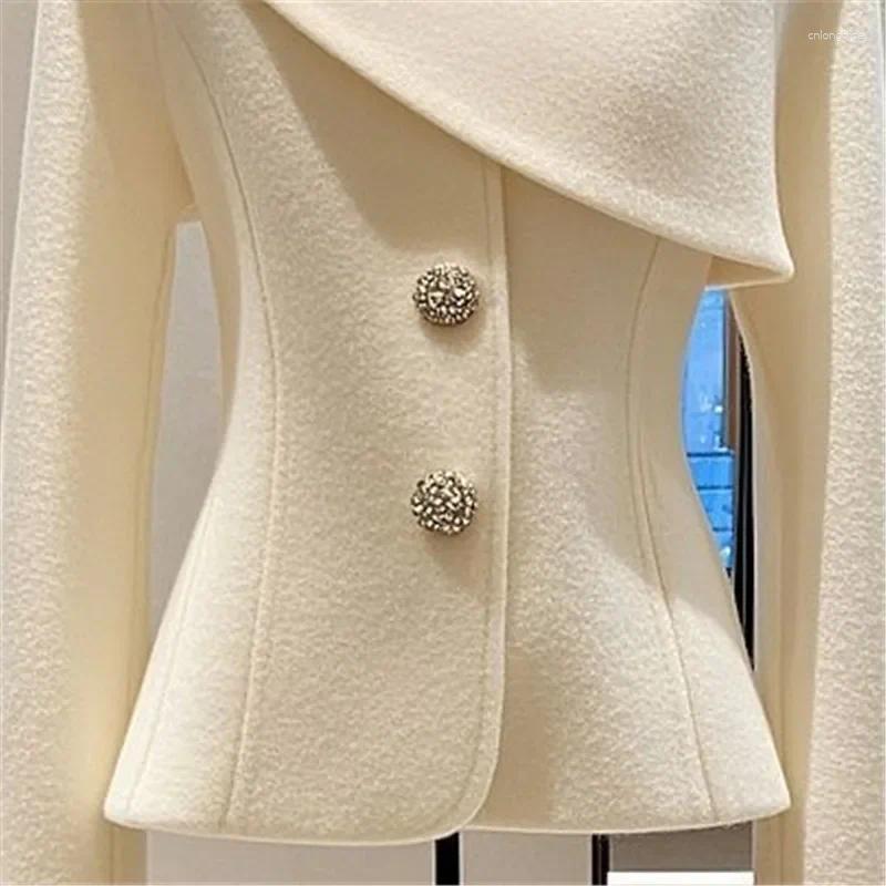 Women's Jackets High End Elegant Jacket Coat Women Autumn Winter O-neck Long Sleeve Fashion Asymmetric Design Office Lady Outwear Tops