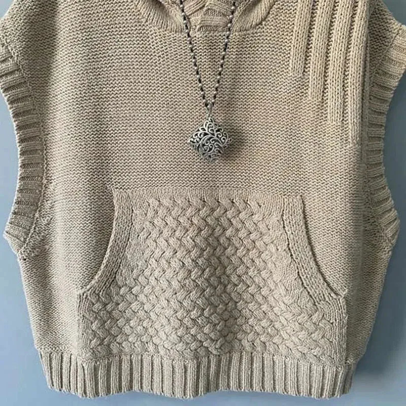 autumn winter wide shoulder knitted hair hooded knitted vest jacket womens sleeveless jacket womens casual womens top 241126