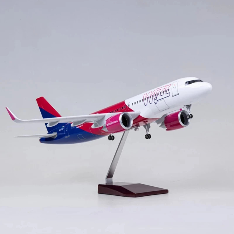 47CM 1 80 Scale Diecast Model Hungarian Wizz Air A320Neo Resin Airplane Airbus With Light And Wheel Collection Display 241127
