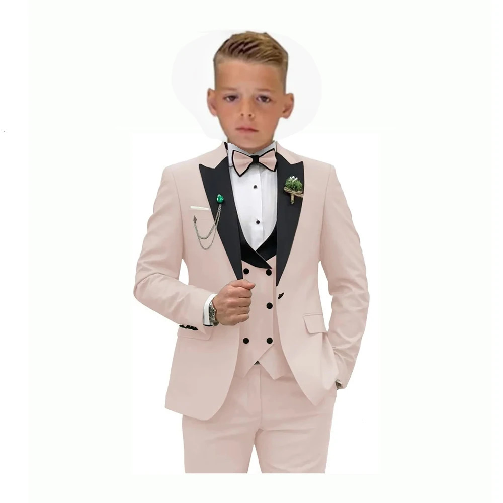 Formal Boys 3-Piece Slim Fit Classy Kids Suit Set JacketVestPants Khaki Tuxedo Bearer Toddler Dress wear Wedding Ring 241126
