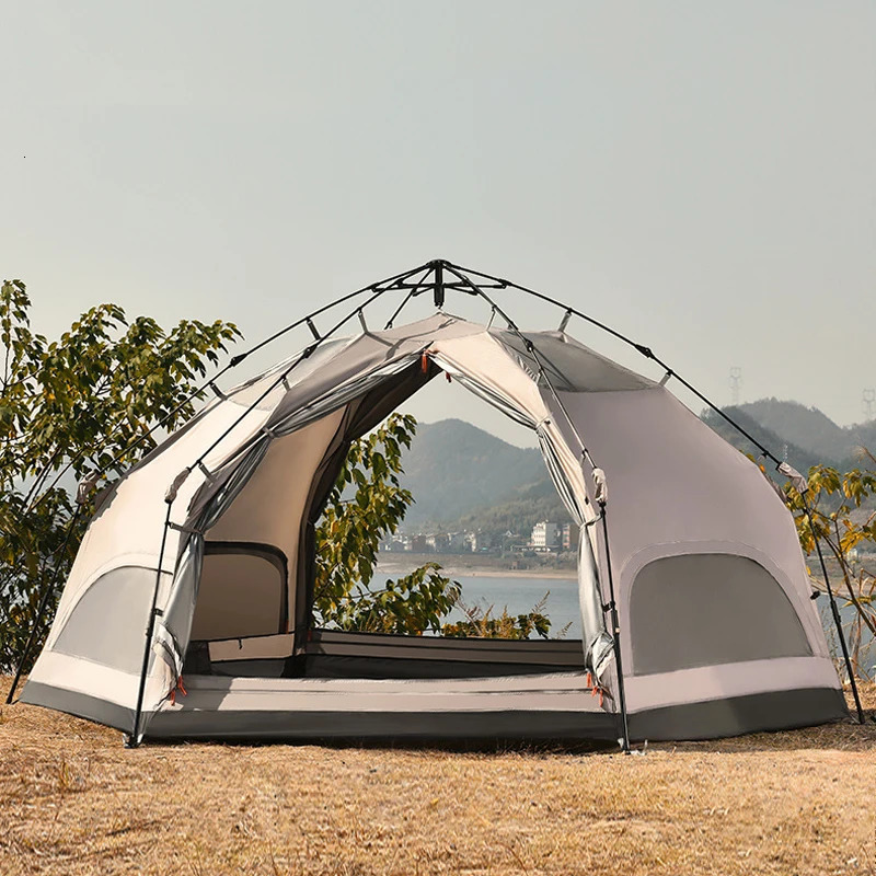 Fully Automatic Hexagonal Mushroom Outdoor Camping Tent Family Sunscreen Rainproof Picnic BBQ Slef-driving Pergola 3-6Persons 240422