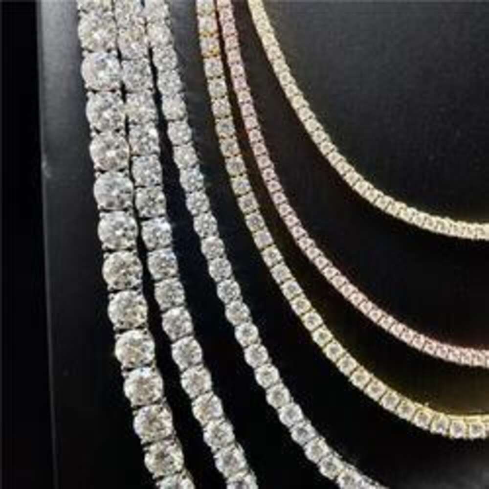 Finest Jewelry Necklace Bling Width 3mm 18k Real White Gold Round Moissanite Diamonds Tennis Chains