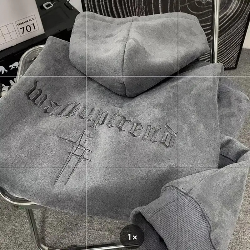 Trendy Chamois Leather Fleece-Ed Hooded Men's Autumn/Winter Sweatshirt American Style Oversize Loose-Fit Casual Jacket