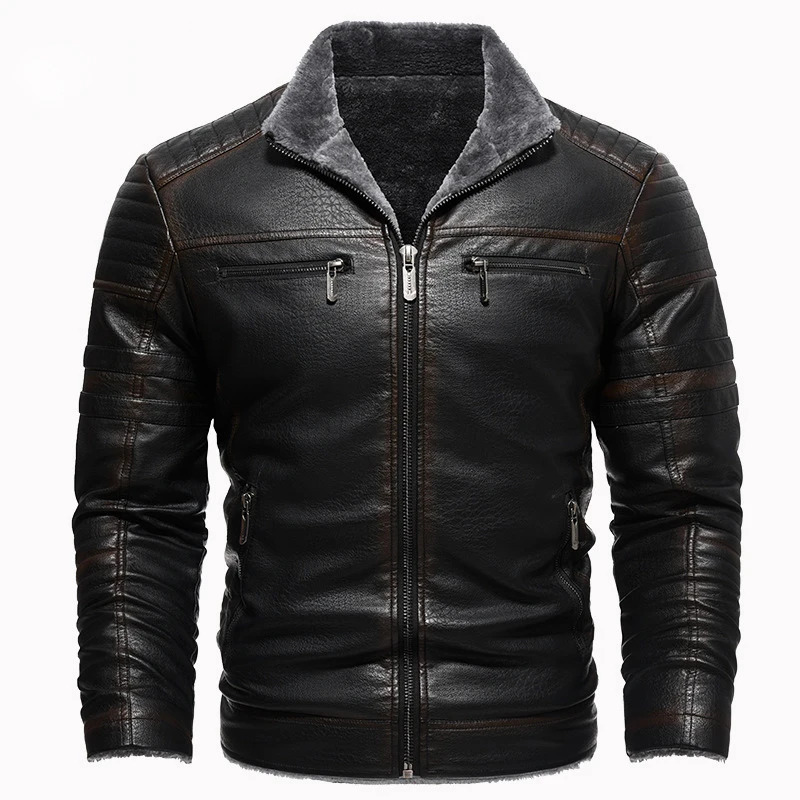 Maxulla Winter Mens PU Jackets Fashion Motorcycle Leather Coats Casual Fur Collar Warm Biker Coat Clothing 241112