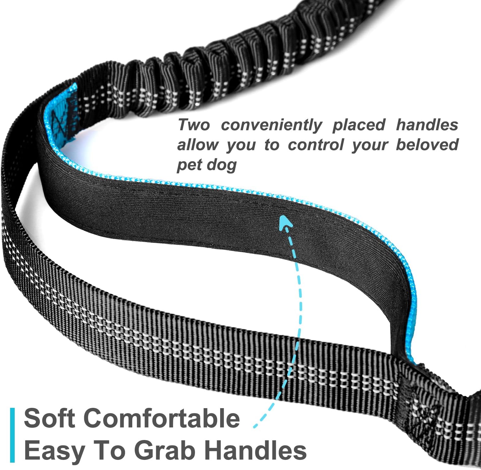 Hands Fr Lash, Adjustabl Waist Dog, Handl Bung Dog Lash 4.2-6.7 Ft Long with Rflctiv s for Walking Hiking Running, Fits 26 - 47 Waist, Black &