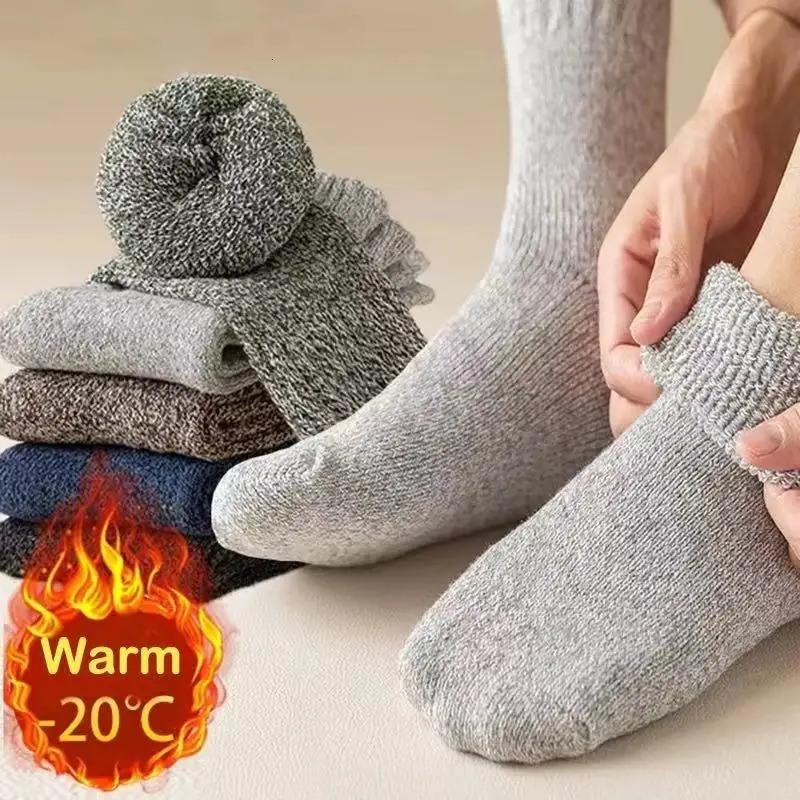 5 Pairs Winter Warm Mens Socks Wool Male Women Super Thicker Solid Merino Against Cold Snow Terry 241112