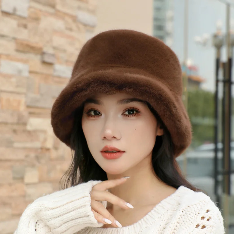 Womens bucket hat fluffy faux fur hat womens plush fisherman hat warm winter hat thick snow Panama hat 241127