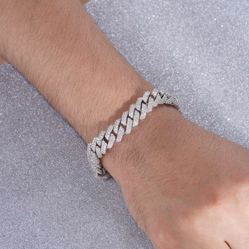8 Inches Moissanite Gemstone Couple Bangles Cuban Link Bracelets S925 Silver Chain
