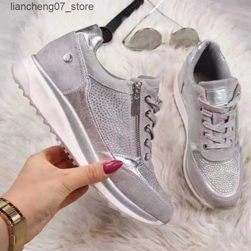 Women's Casual Wedge Sneakers with Zipper & hot Lace-Up - Comfortable Flat Vulcanized Shoes