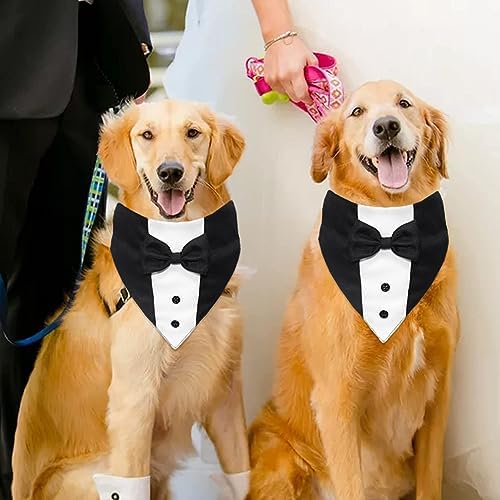 GOYOSWA Suit Wedding Bandana Collar with Bow Tie, Adjustable Tux Formal Dog Costumes, Engagement Birthday Tuxedo for Extra Large Dogs Pets (X-Large: N