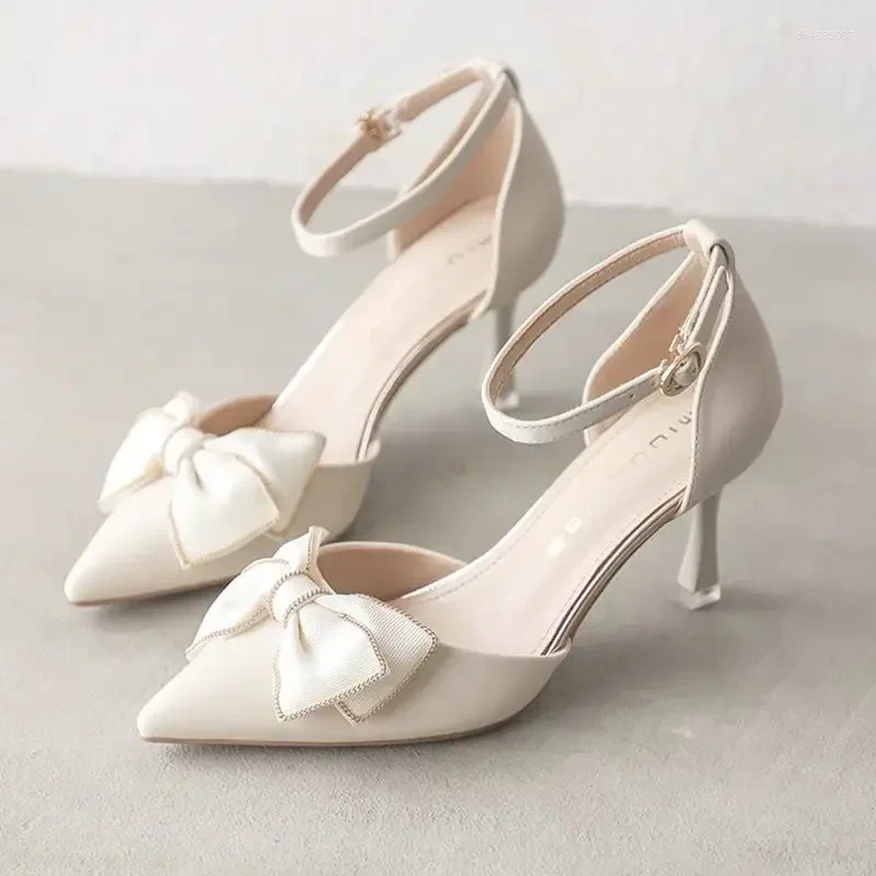 Sandals Medium Heel Heels Women's Shoes Trend Pointed Toe Butterfly Stilettos Elegant Dress Weddings Bridal Party White Designer hurenlakeshoes h