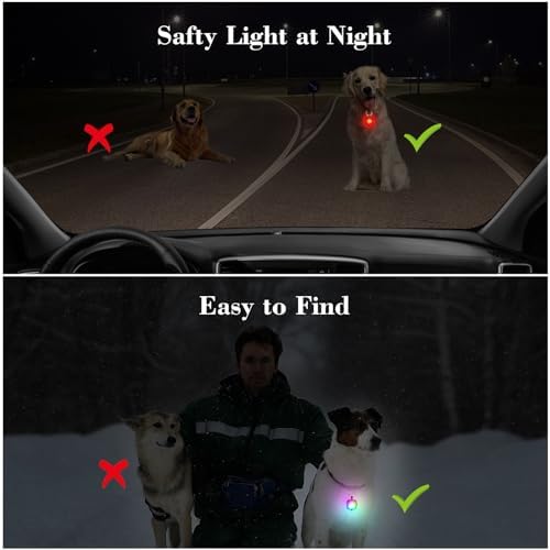 JUFDS Rechargeable k LED Collar Clip on with 4 Lighting Modes Safety Red Lights Harness Leashes Light for Dog Night Walking Running Camping