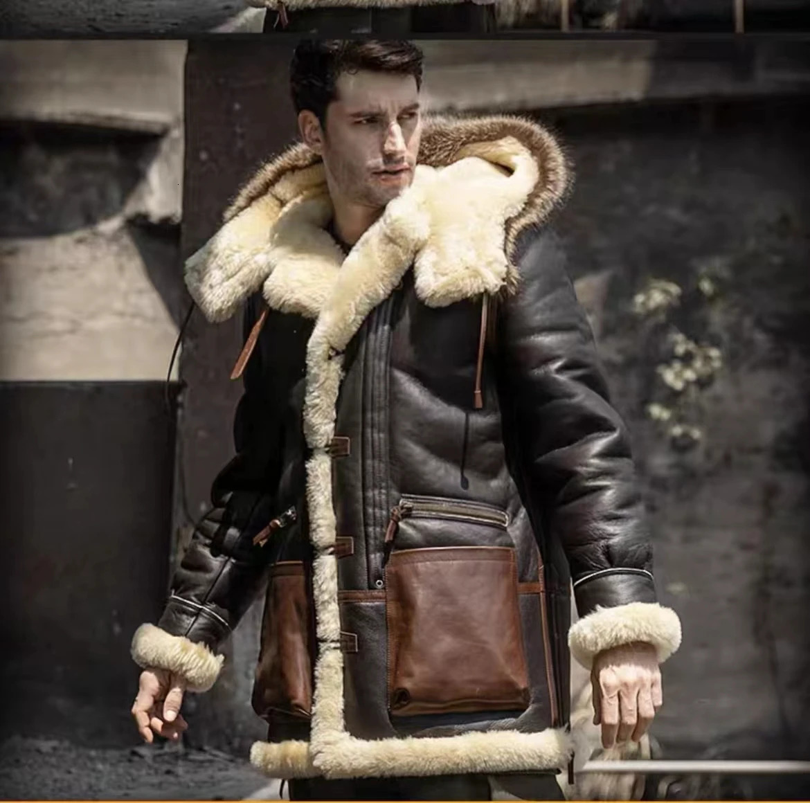 Winter High Quality Thick Pilot B7 Bomber Sheepskin Jacket Plus Size Shearling Wool Original Hooded Fur Genuine Leather Coats 241112