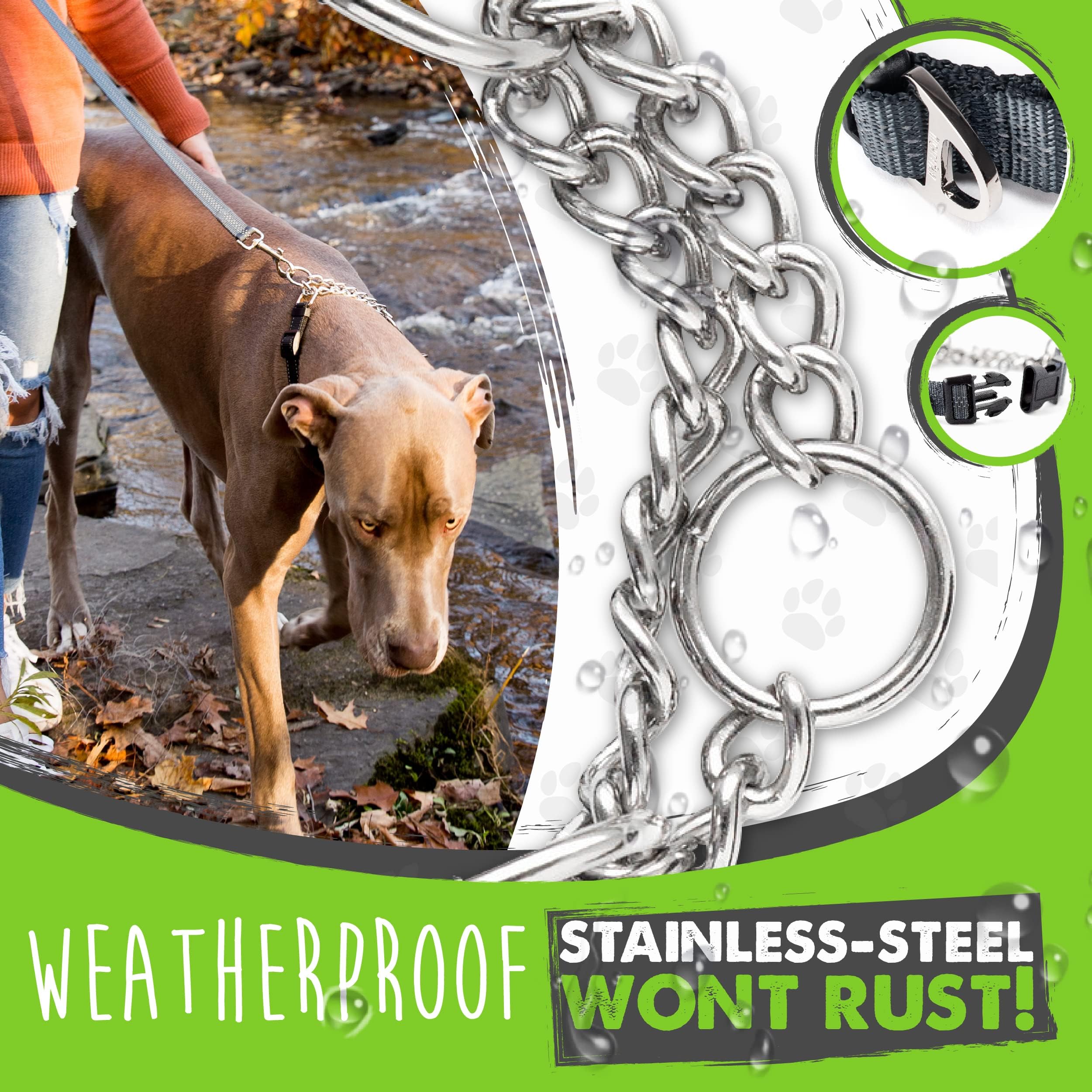 Mighty Paw Martingale Dog 2.0 | Trainer Approved Limited Slip with Stainless Steel Chain Heavy Duty Buckle Modified Cinch Collar for Gentle & Effectiv