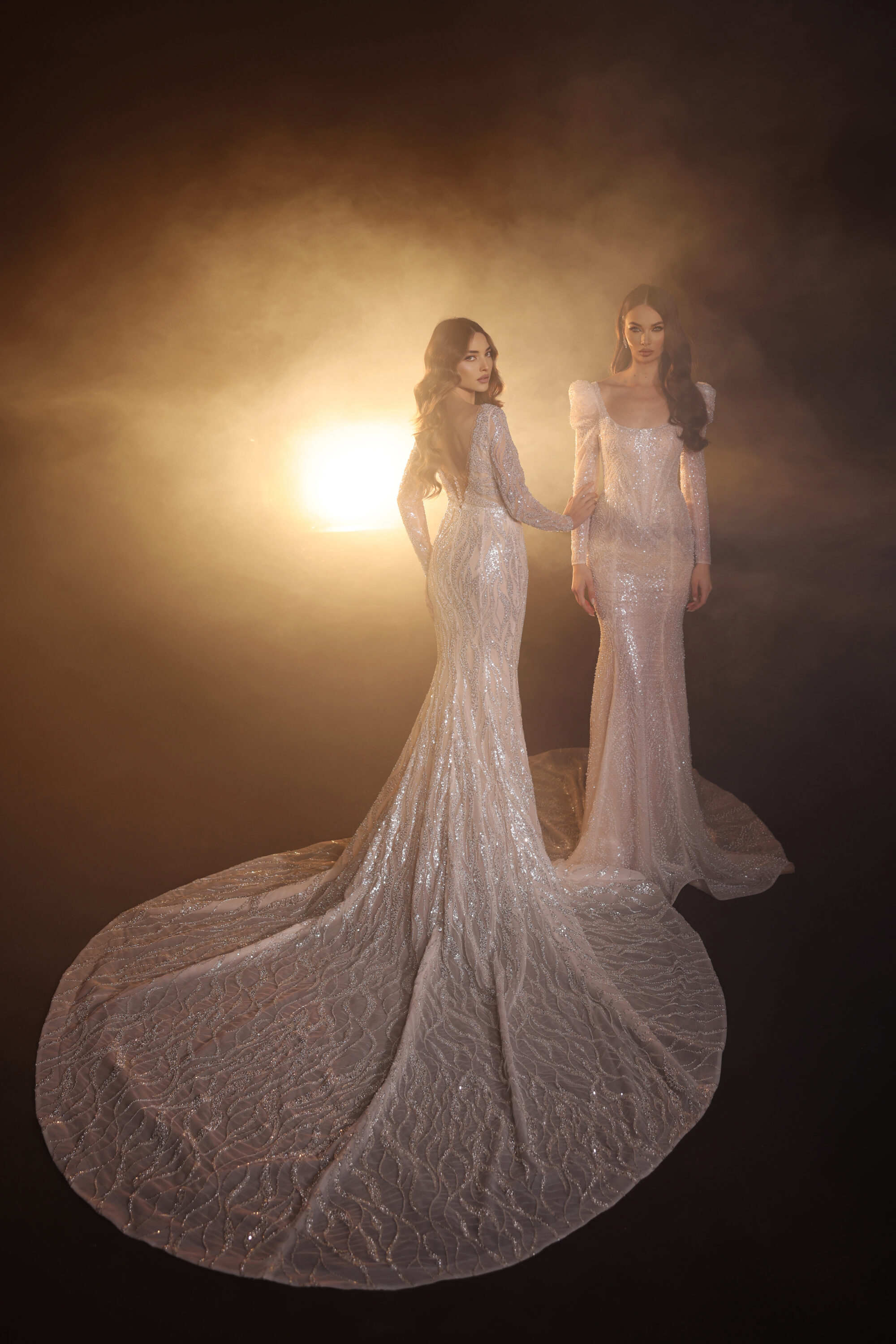 Mermaid Wedding Dresses For Women Sheer Neck Long Sleeves Bridal Gown Sequins Detachable Train Party Customized Dress vestidos de novia