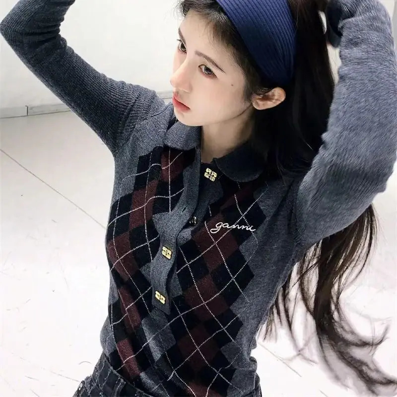 Autumn and Winter Diamond Womens Polo Neck Cashmere Knitted Sweater Korean Sweet Ultra Thin Bottom Wool Knitted K917 241127