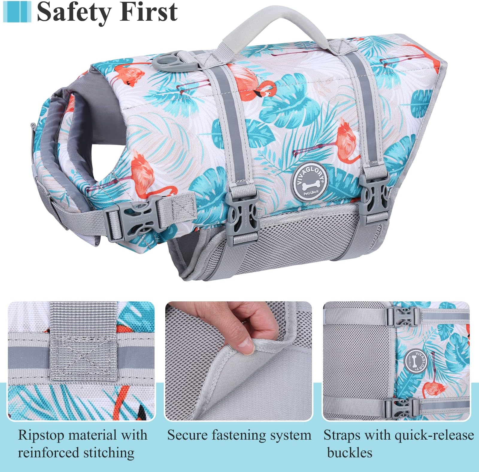 free shipping VIVAGLORY Ripstop Life et for Small Medium Large Dogs Boating, Dog Swimming Vest with Enhanced Buoyancy & Visibility, Northeast Florals-