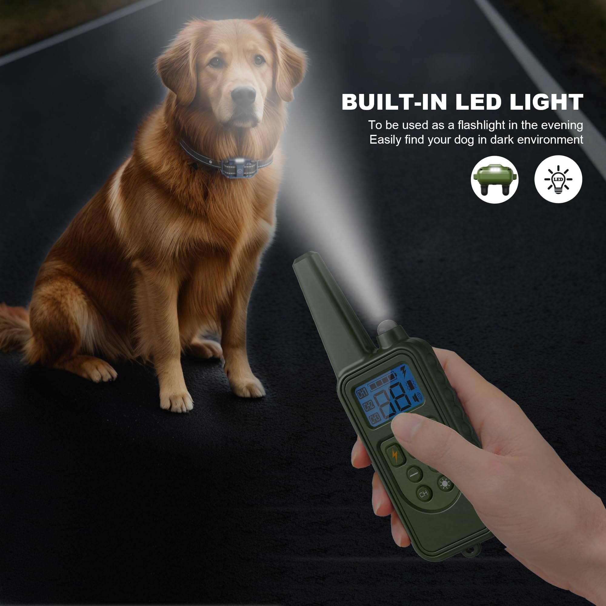 Heaflex Dog Collar Remote, 2600FT Range, 4 Training Modes Beep, Shake, Safe Shock, LED Light, Rechargeable IPX7 Waterproof All Breeds Sizes, with Thre