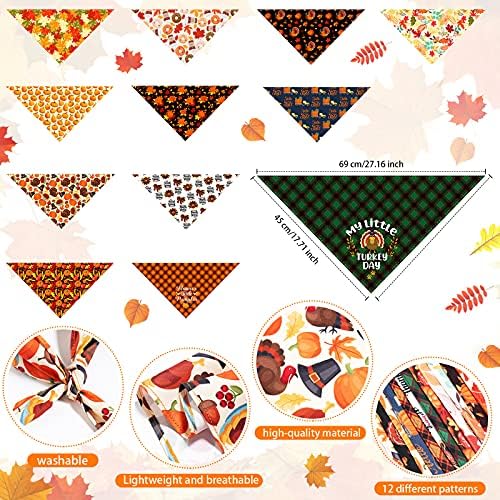 12 Pieces Thanksgiving Bandana Bandanas Clothes Accessories Maple Leaf Pumpkin Patterned Autumn Triangle Scarf Bibs for Large Small Dog Kerchief Cat P