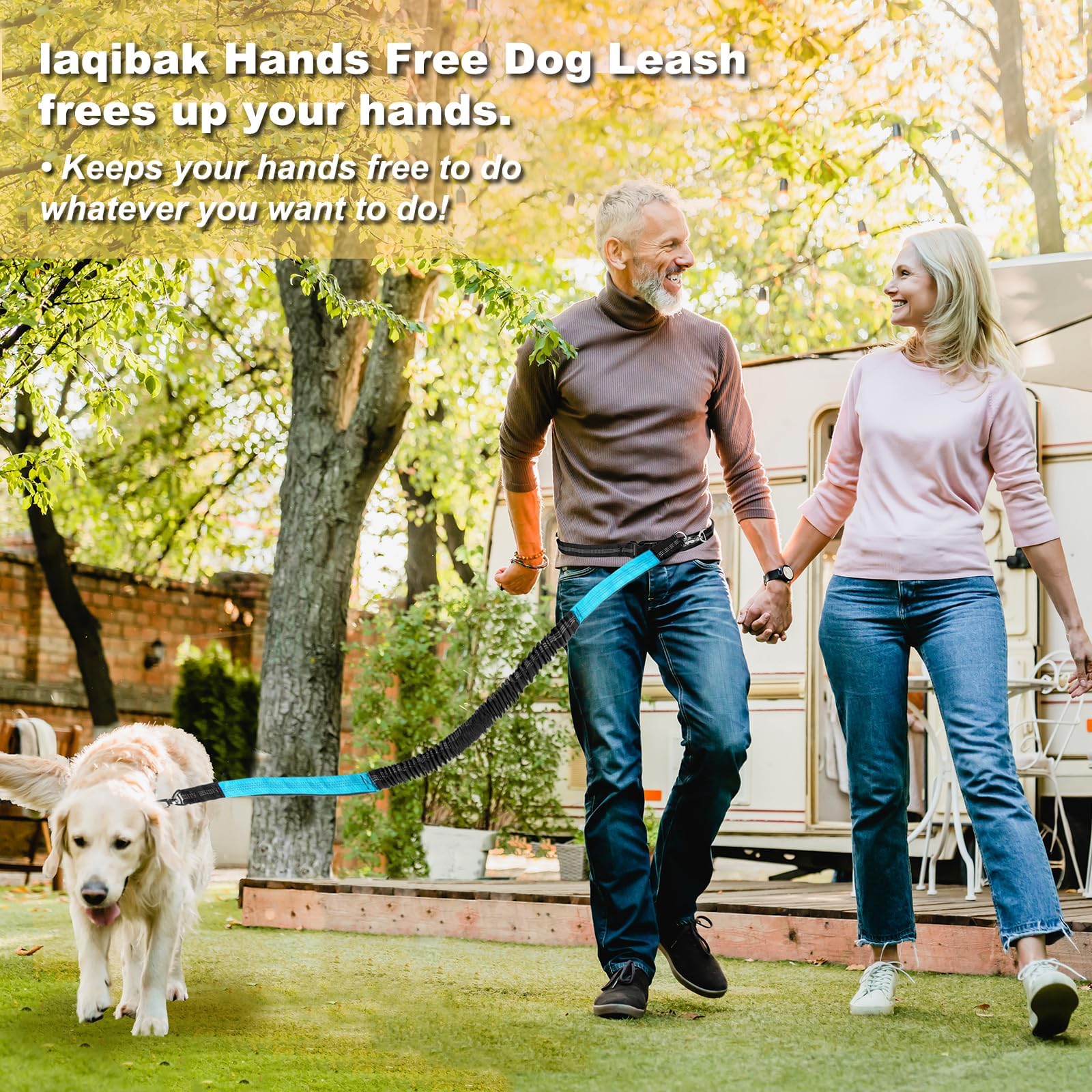 Hands Fr Lash, Adjustabl Waist Dog, Handl Bung Dog Lash 4.2-6.7 Ft Long with Rflctiv s for Walking Hiking Running, Fits 26 - 47 Waist, Black &