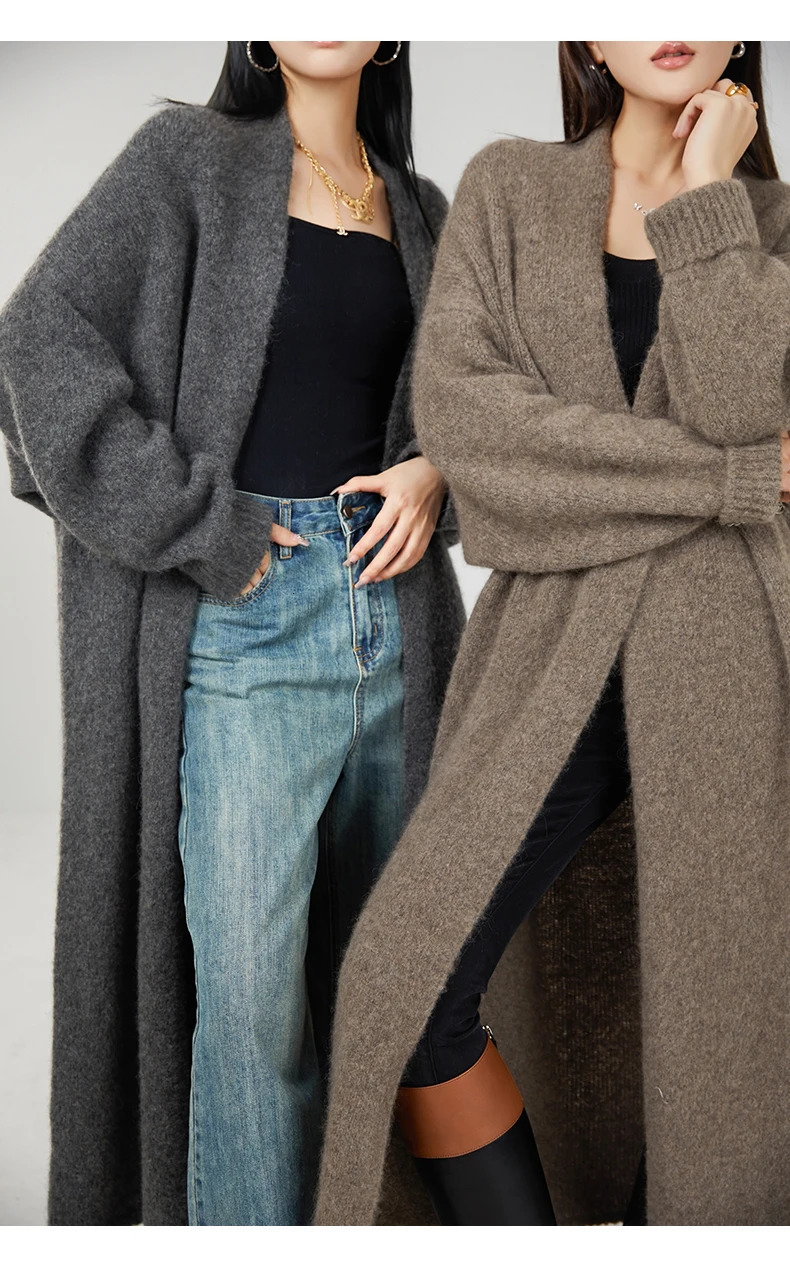 Cashmere Buttonless Cardigan Coat Long Sleeve Shawl Light y Plus Size 241112