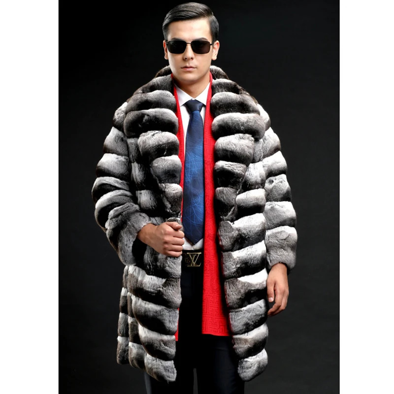 Mens fur coat mink midlength winter clothes zebra print fashion casual 241112