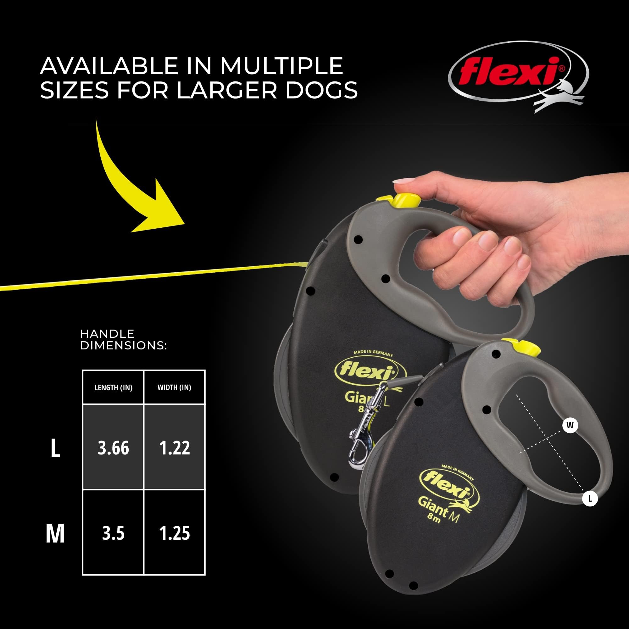 FLEXI USA Neon Retractable Dog (Tape), Ergonomic, Durable and Tangle Free Pet Walking Leash for Dogs Up to 110 lbs, 26 ft, Large, Black