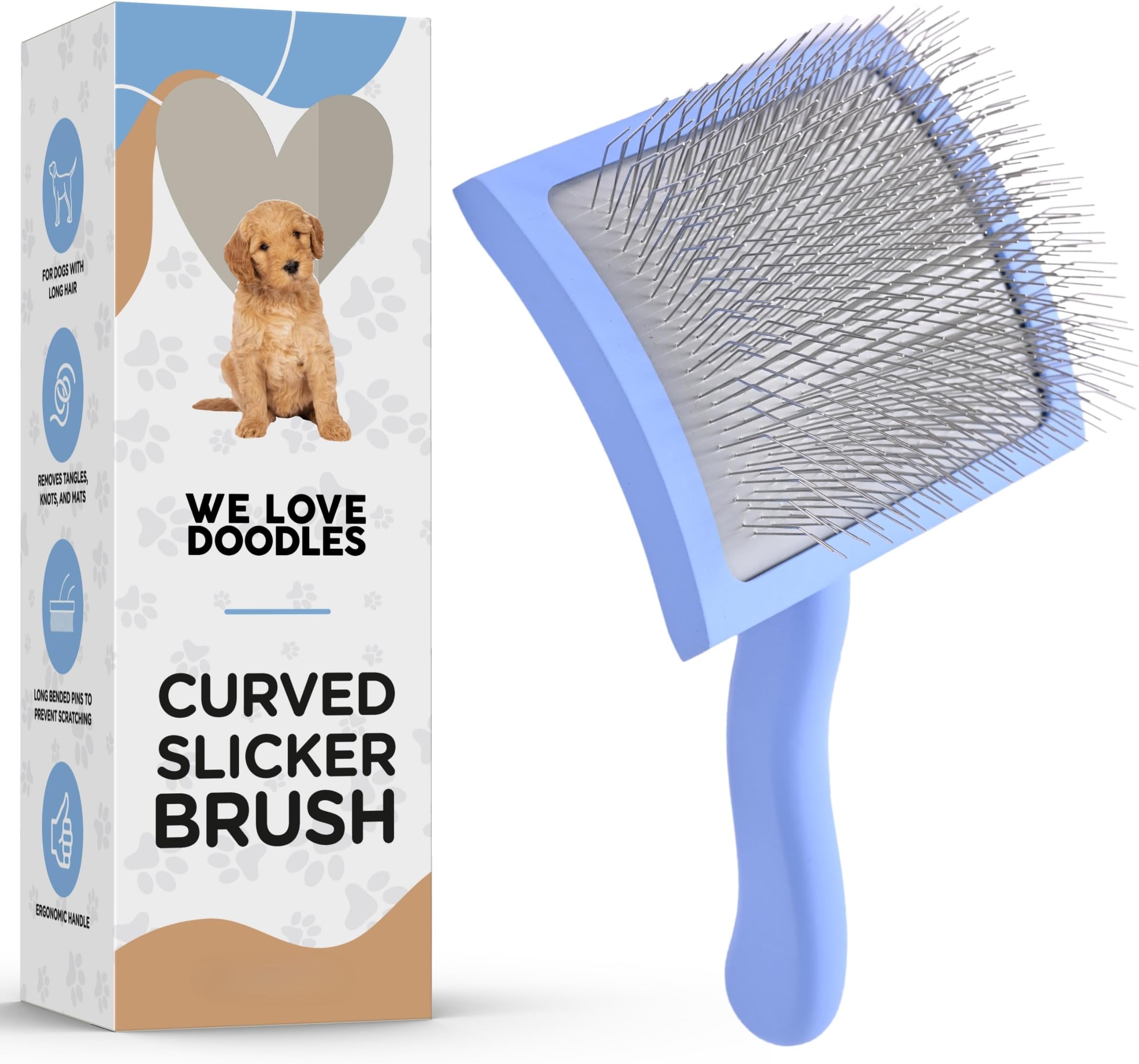 We Love Doodles Dog Slicker for Grooming Pet Hair Best Brushes Poodle & Golden Doodle Haired Dogs - Goldendoodle Long Pin Brush For Dematting