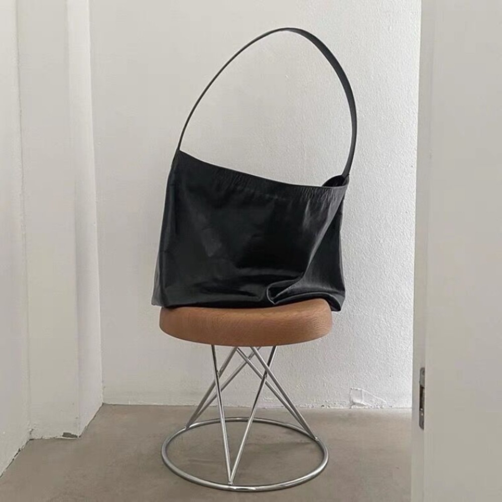 Casual Solid Leather Texture Simple Bucket Korea All-Match Office Large Capacity Crossbody Bags Exposure Dermis Cowhide Shoulder Patent Leather BagVoy