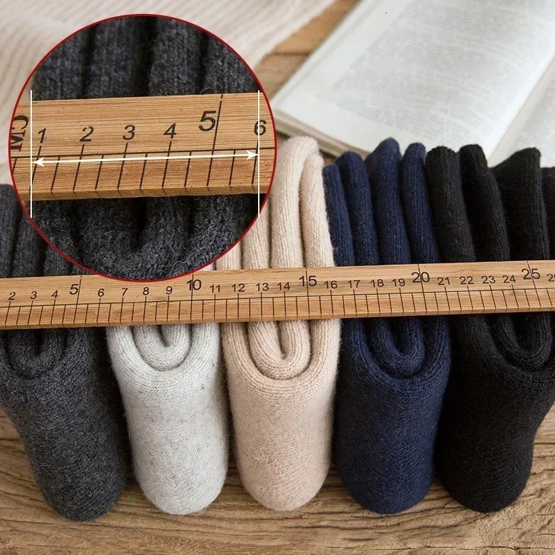 3 Pairs Men Women Wool Socks Couples Solid Winter Snow Chrismas Gift Thermal Cashmere Marino Thickened Fleece Terry Loop socks 241112