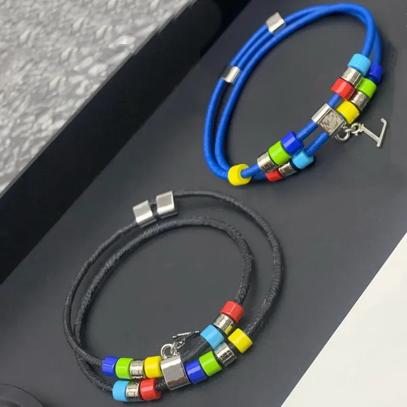 Europe America Fashion Style Men Women Lady Engraved V Letter Silver Metal Hardware Blue Grey Printing Flower Leather Play Bracelet M8601Z M8588Z