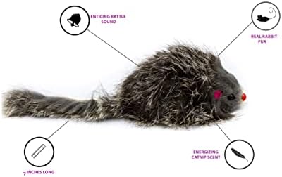 AXEL PETS 10 Giant Furry Mice with Catnip and Rattle Sound Made of Real Rabbit Fur Interactive Catch Play Mouse Toy for Cat, Pack of 10 Mice