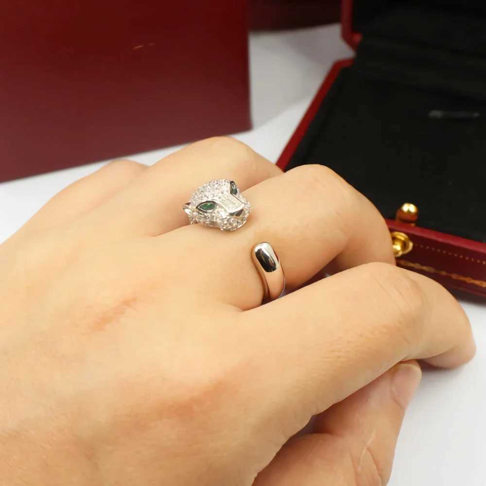 Luxury 925 Sterling Silver fine Crystal cute leopard head Rings for women fashion wedding Accories Jewelry Christmas giftsXJ241127